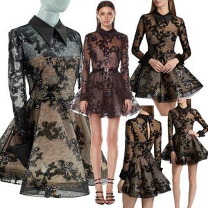 🆕 BRONX & BANCO 🧿 NWOT Maraya Jasmine Black Sequin Lace Mini Dress, Sz XS US 2